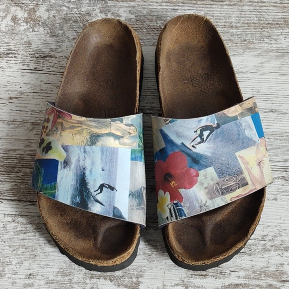 Sz 36 Birkenstock Hawaii Beach Print Slide Sandal - Picture 2 of 14